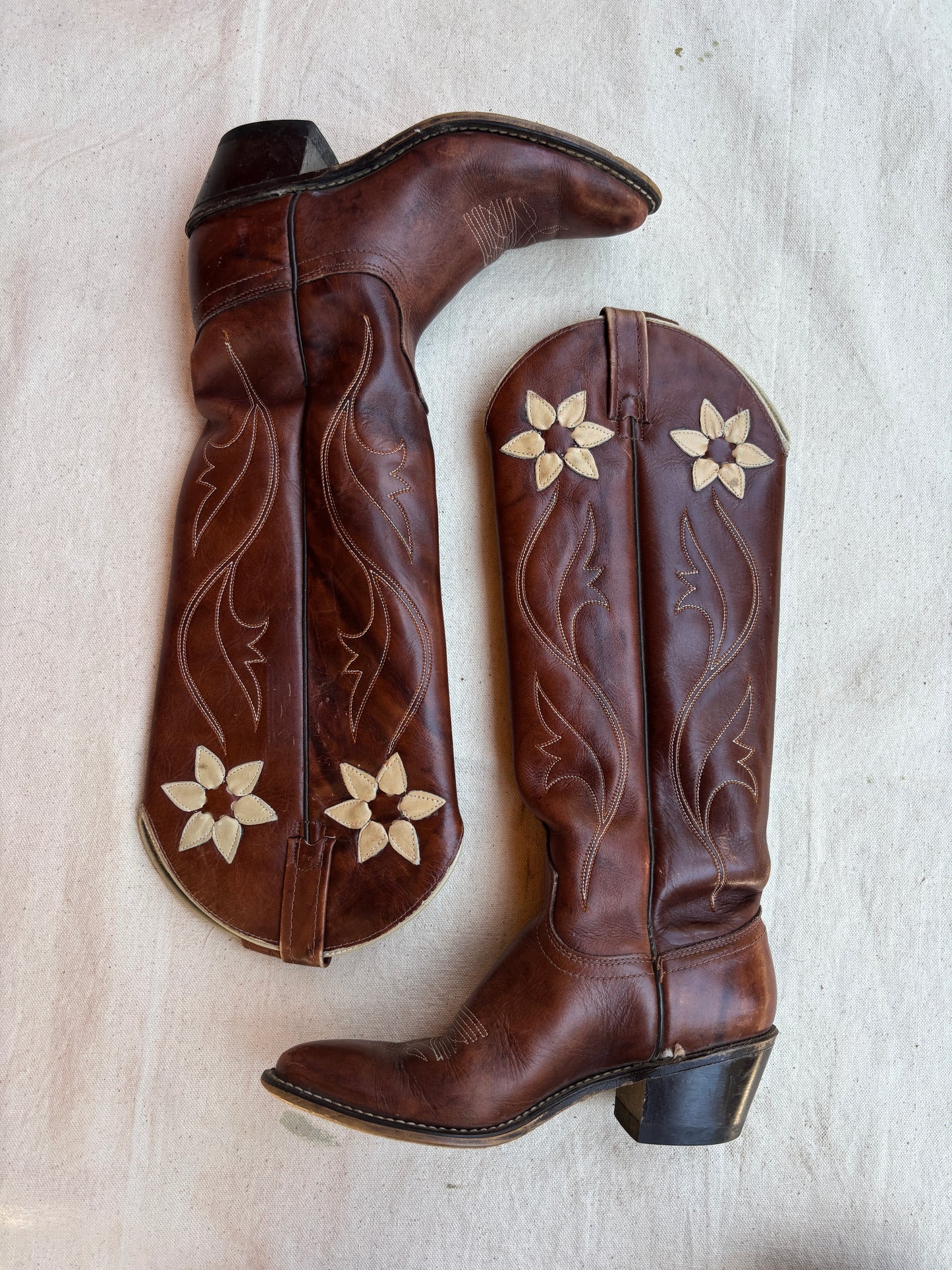 1970s Acme floral inlay tall boots