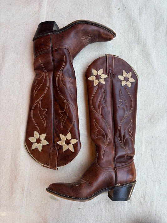 1970s Acme floral inlay tall boots