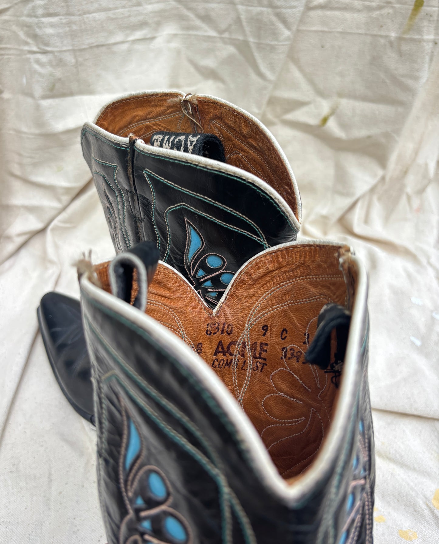 Acme 1950s squash blossom inlay boots men’s size 9