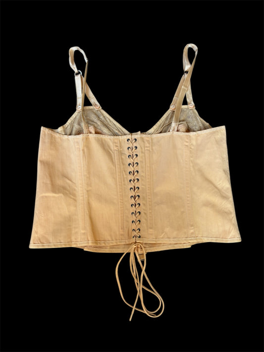 1930s pink/beige lace up corset top