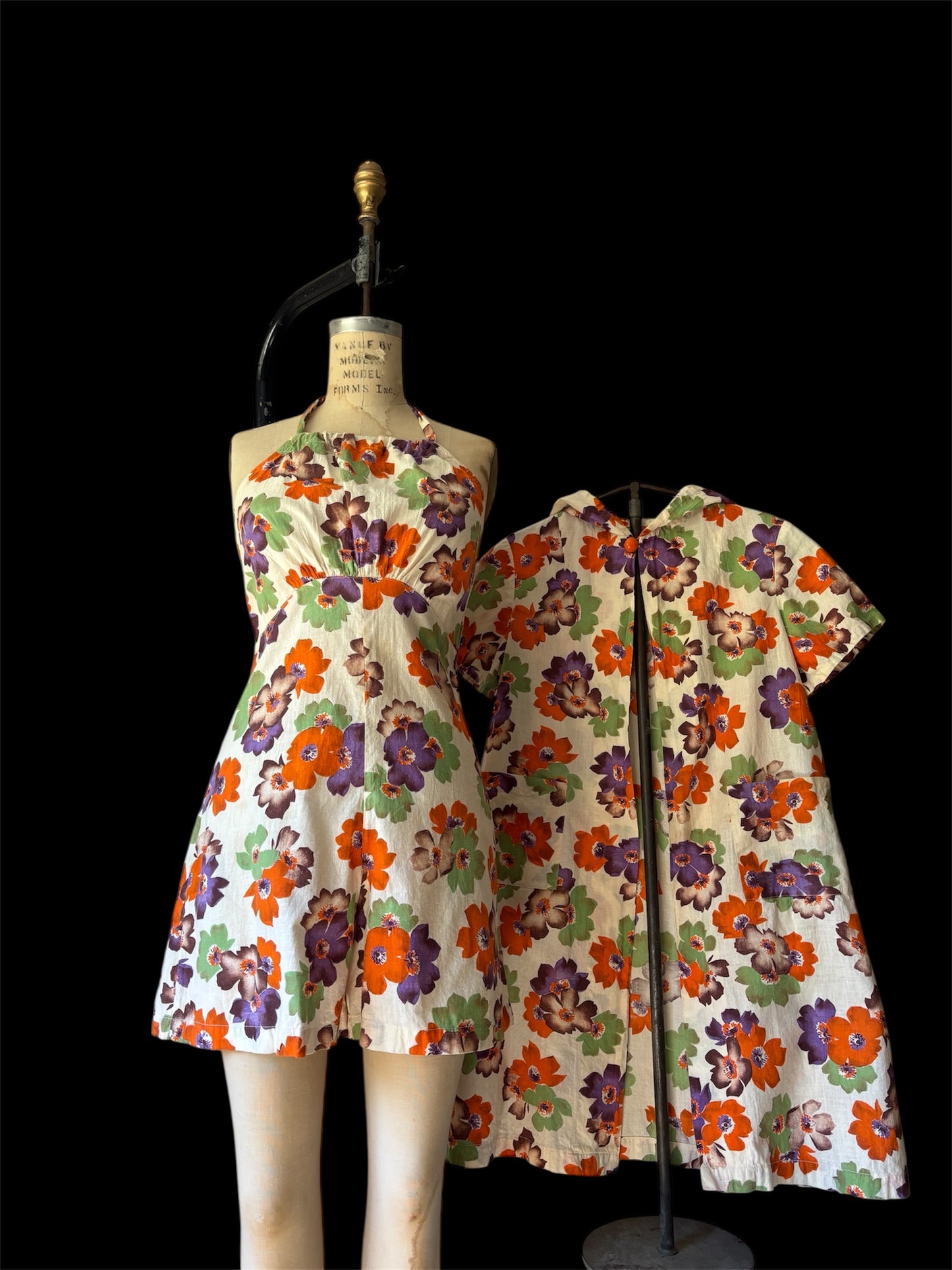 1930s cotton playsuit & hooded beach jacket 2pc set