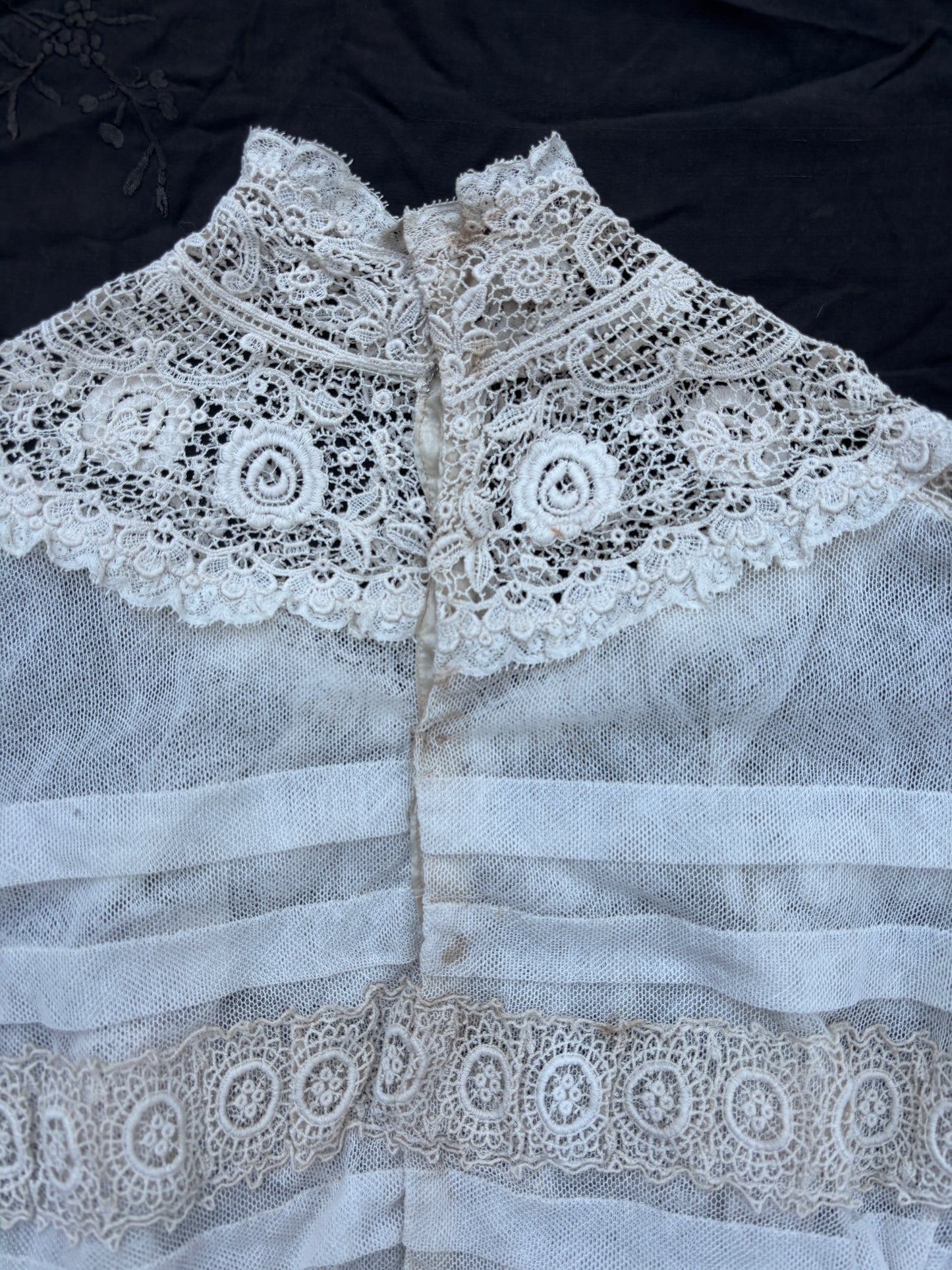 Victorian 1880s net blouse with Irish lace 3/4 length sleeves