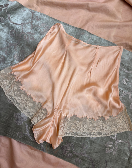 1930s silk satin & lace tap shorts