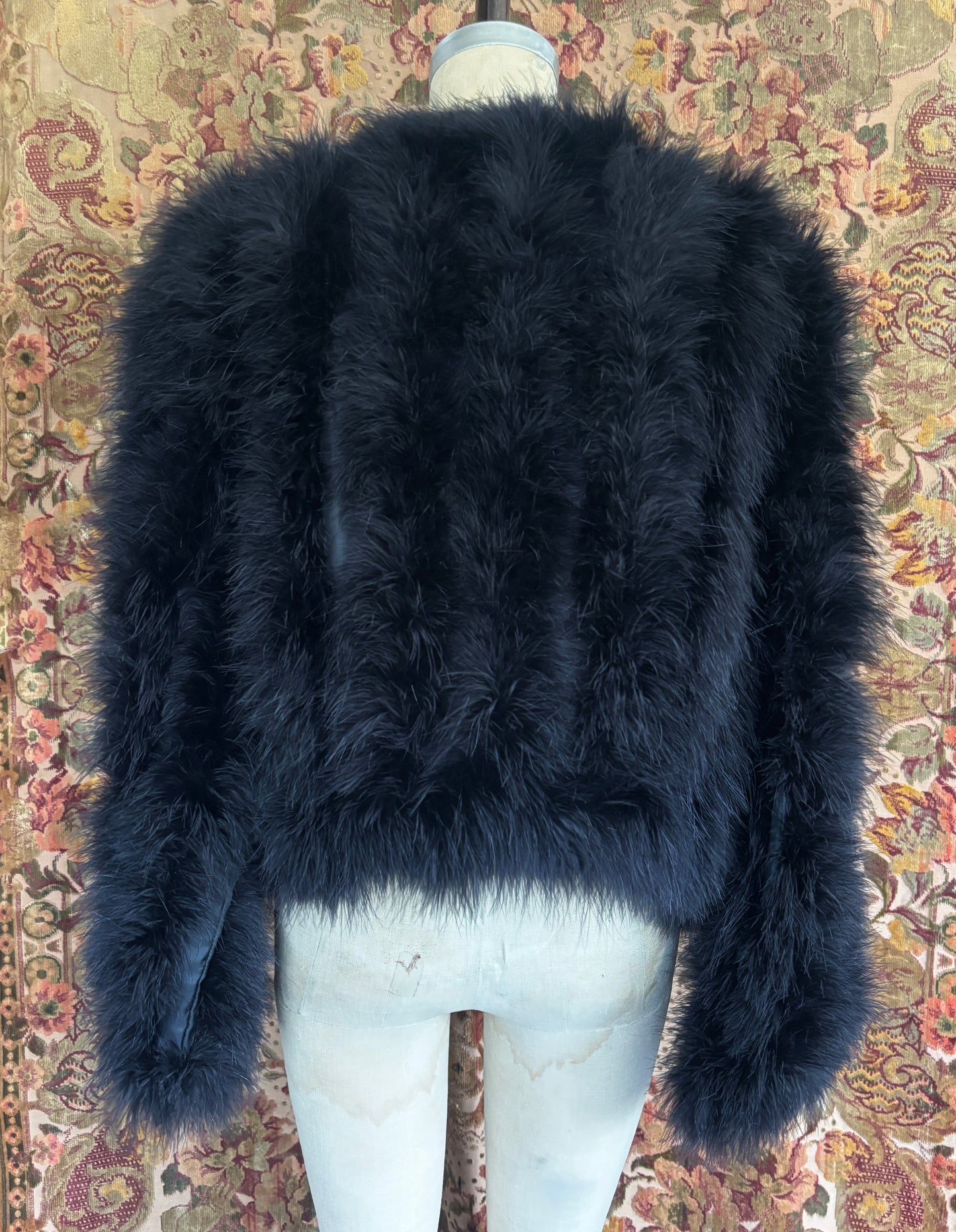 1970s black marabou feather jacket