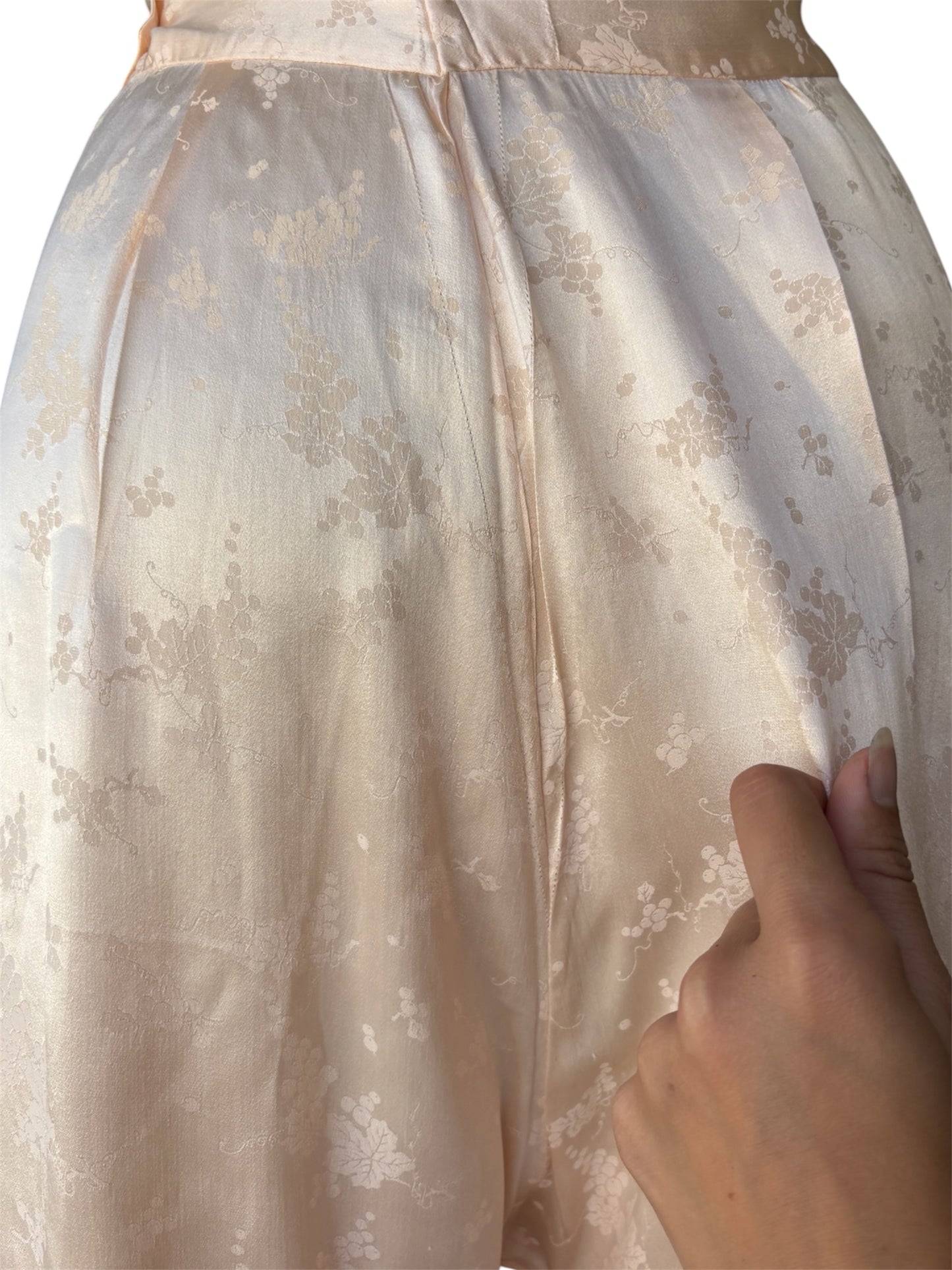 1930s silk jacquard blush pink 3 pc loungewear ensemble