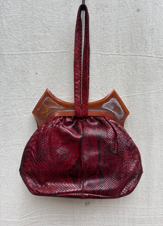 1940s red snakeskin & bakelite purse