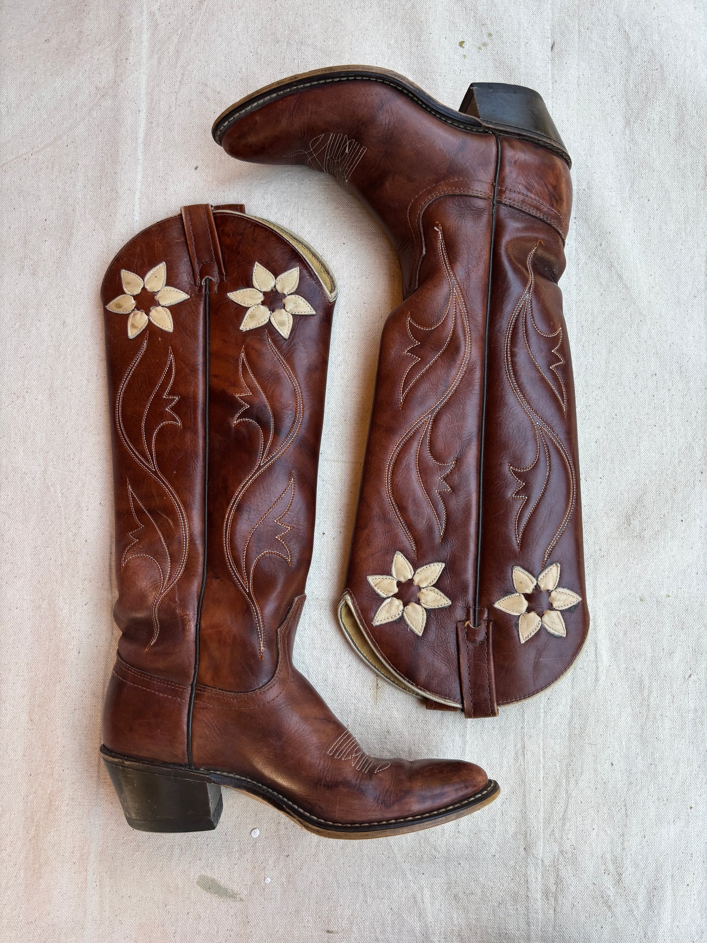 1970s Acme floral inlay tall boots