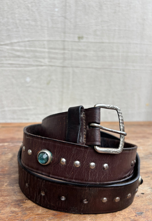 1940s blue toned jeweled & studded leather belt