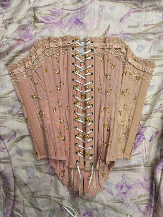 Late Victorian era embroidered whale boned corset