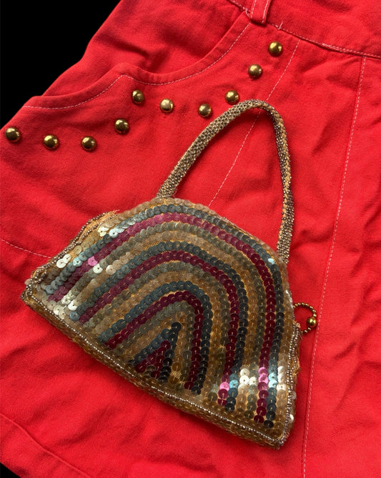 1930s sequined & beaded rainbow purse