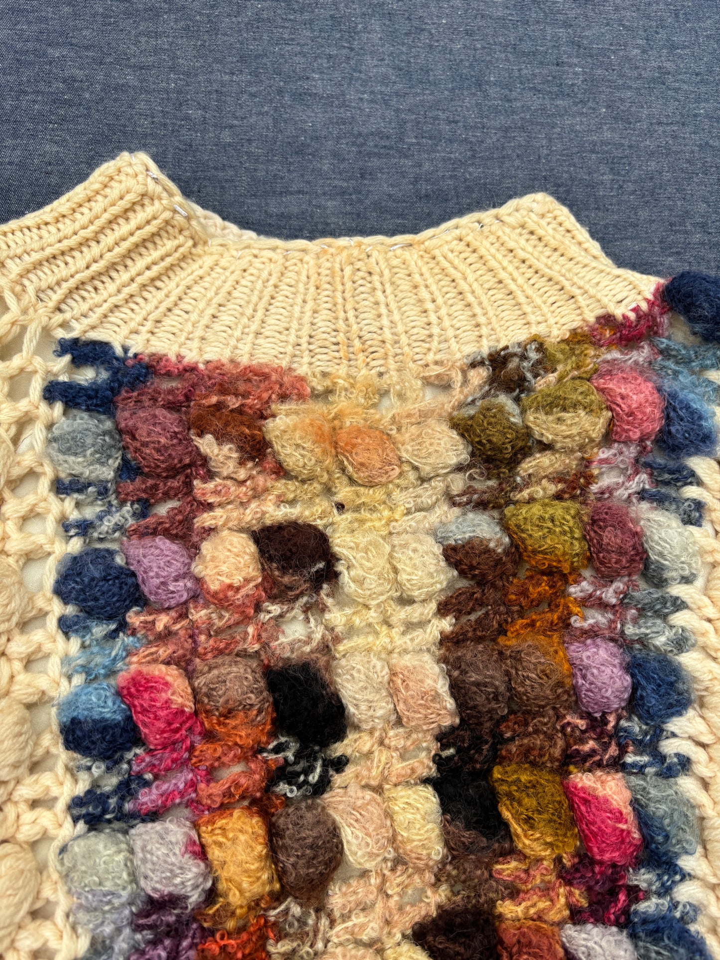 Chunky popcorn knit 70s wool blend sweater