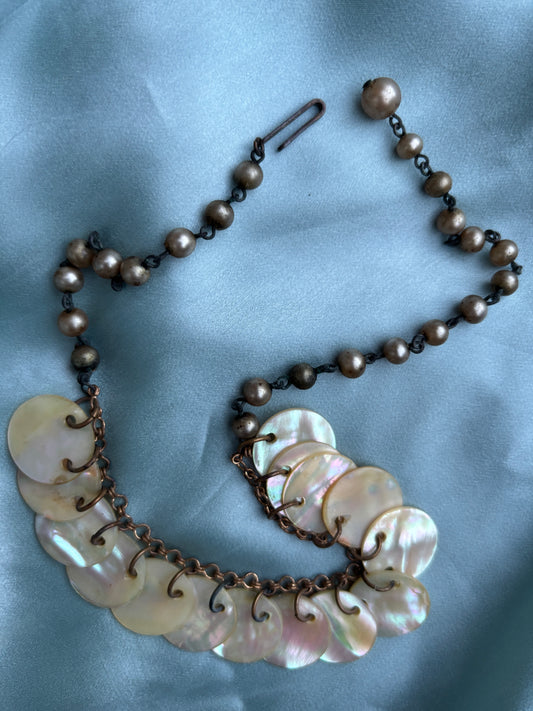 1950s mother of pearl disk choker necklace