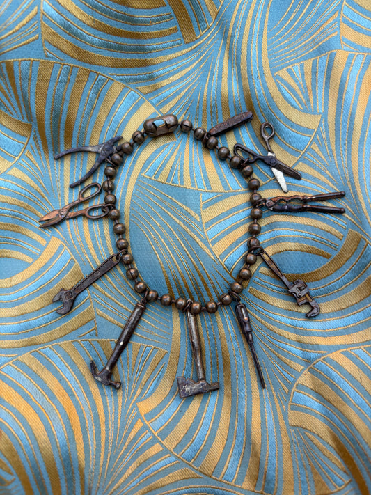 1960s brass miniature tools charm bracelet