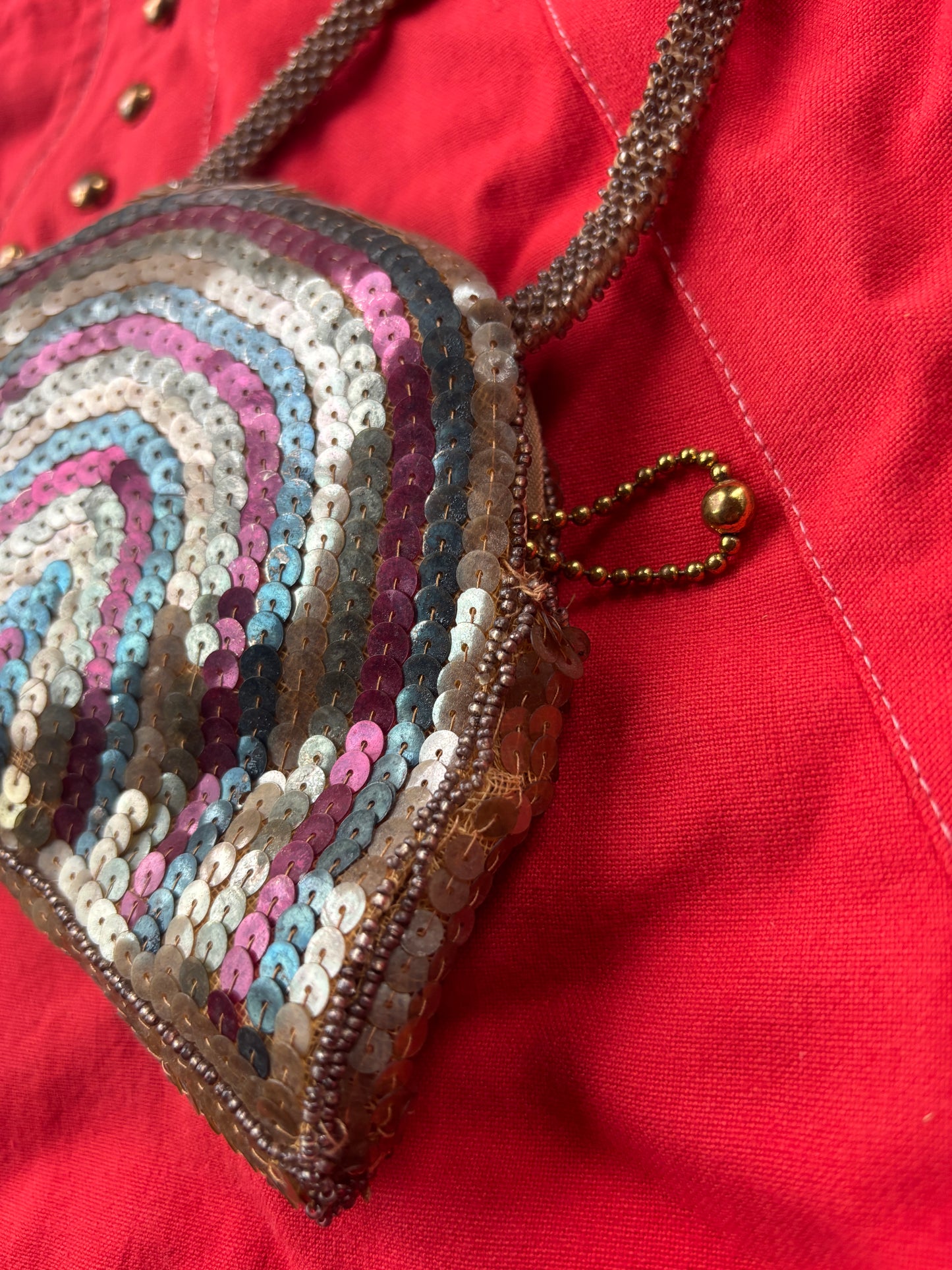 1930s sequined & beaded rainbow purse
