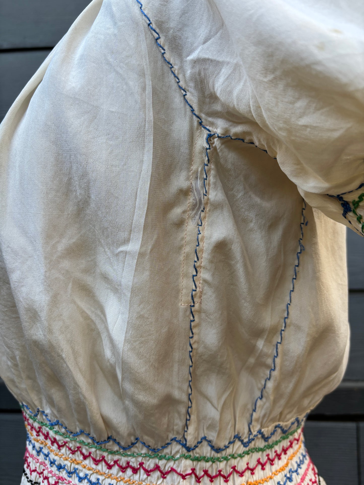 1930s silk embroidered Hungarian peasant blouse