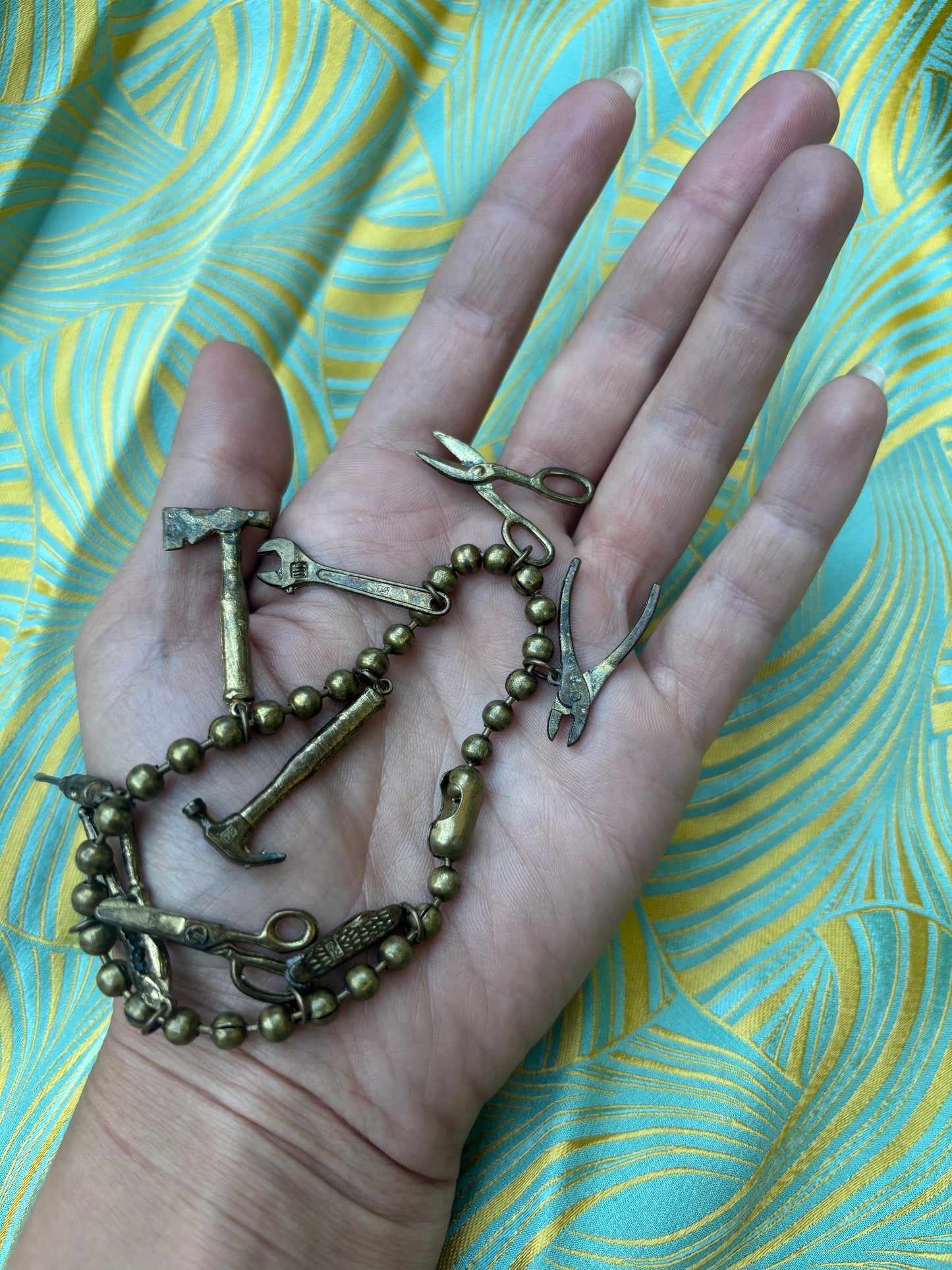 1960s brass miniature tools charm bracelet