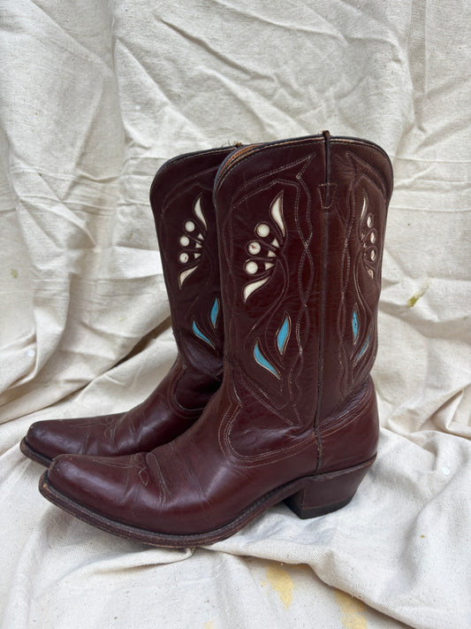 Acme 1950s squash blossom inlay boots women’s size 7