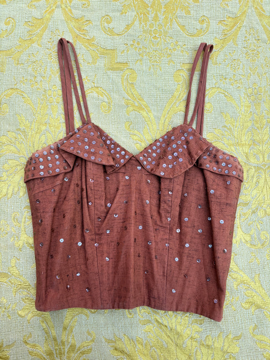 1950s boned sequin bustier top