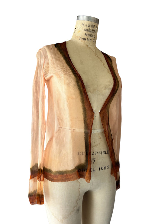 1920s hand painted watercolor silk chiffon open jacket/blouse