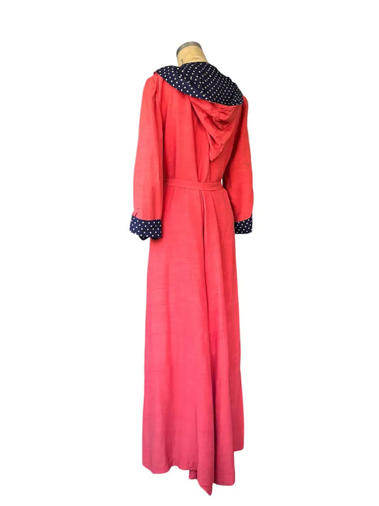 Rare 1940s coral robe/cloak with pixie hood