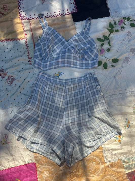 1940s rayon plaid 2 pc playsuit