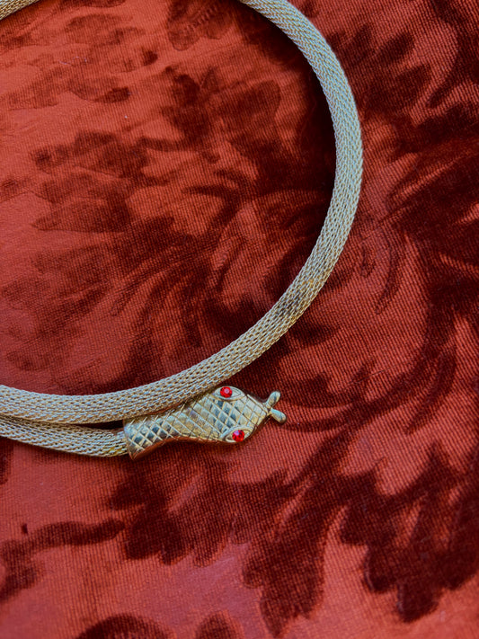 1970s snake choker necklace rhinestone eyes