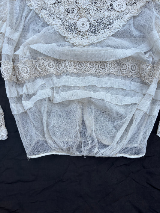 Victorian 1880s net blouse with Irish lace 3/4 length sleeves