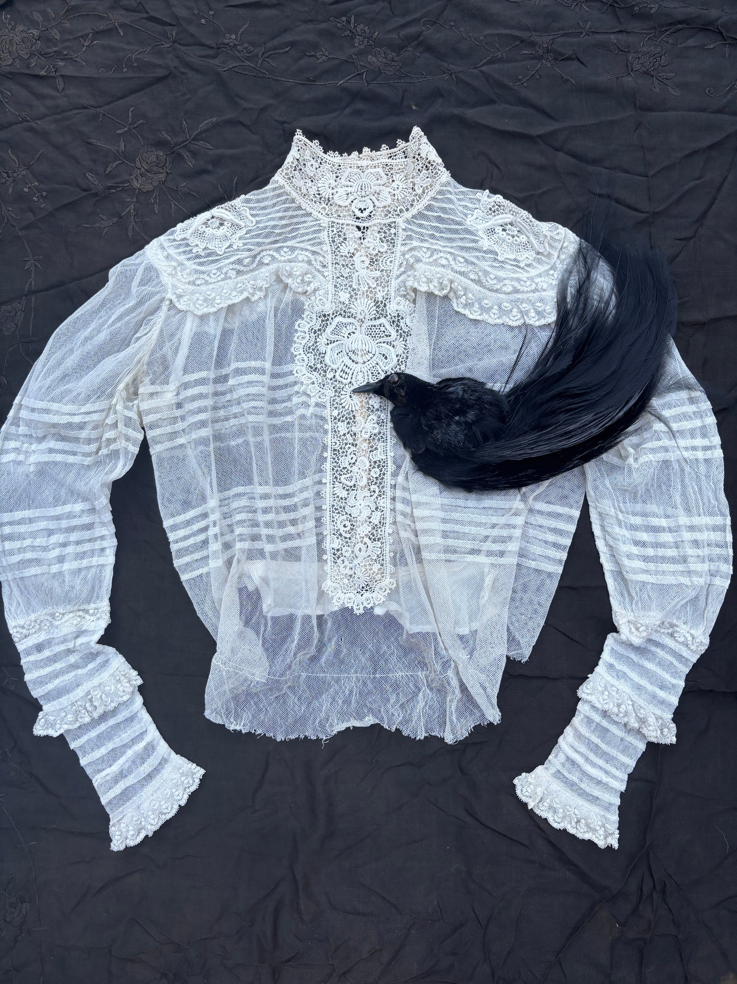 Victorian 1880s net blouse with Irish lace