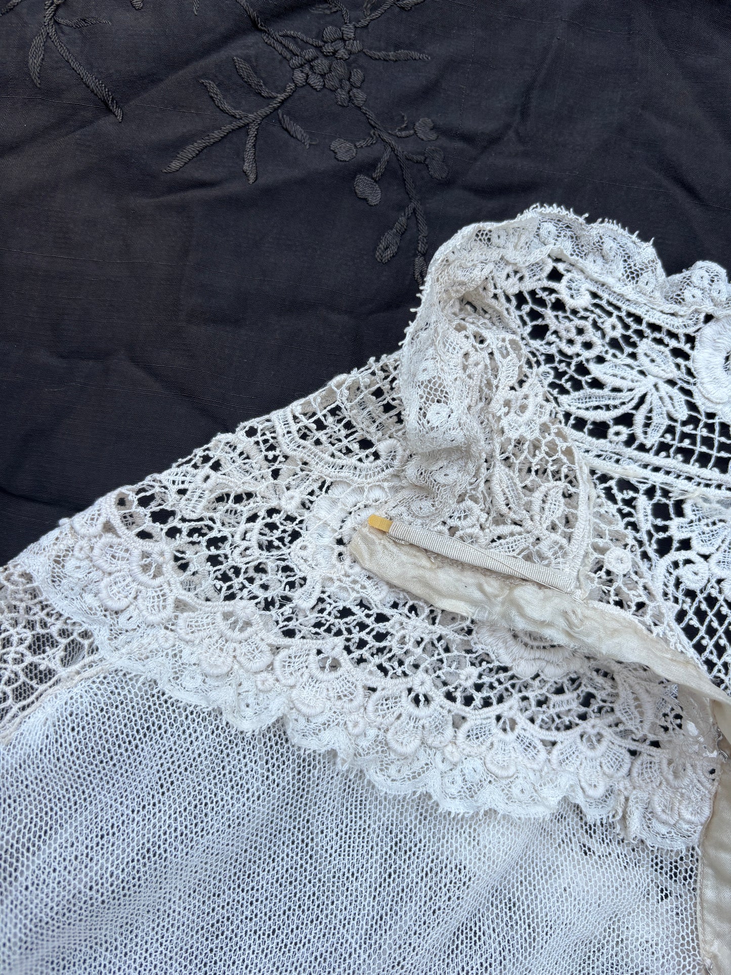Victorian 1880s net blouse with Irish lace 3/4 length sleeves