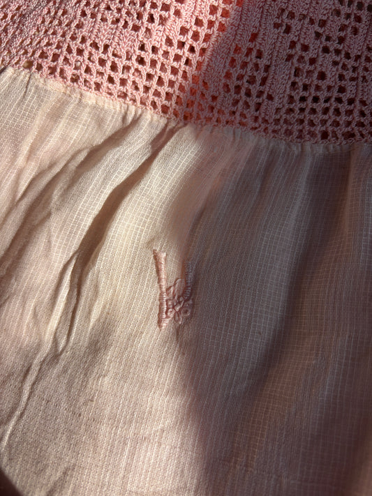 Edwardian pink corset cover with bow motif