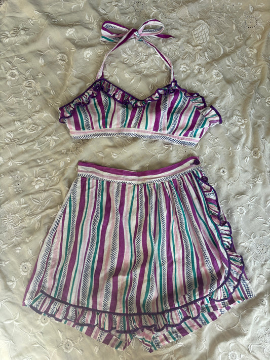 1940s cotton striped playsuit 2 pc set