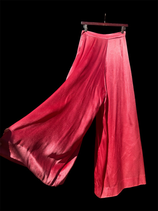 1940s brilliant pink satin palazzo pants