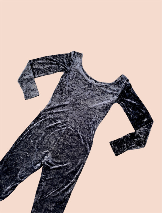 Betsey Johnson punk label gunmetal crushed velvet catsuit