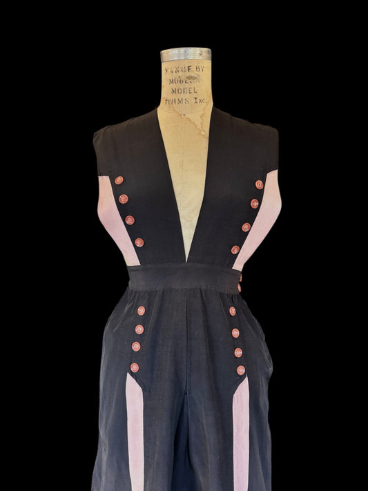 1940s pink & black pinafore/ mini dress