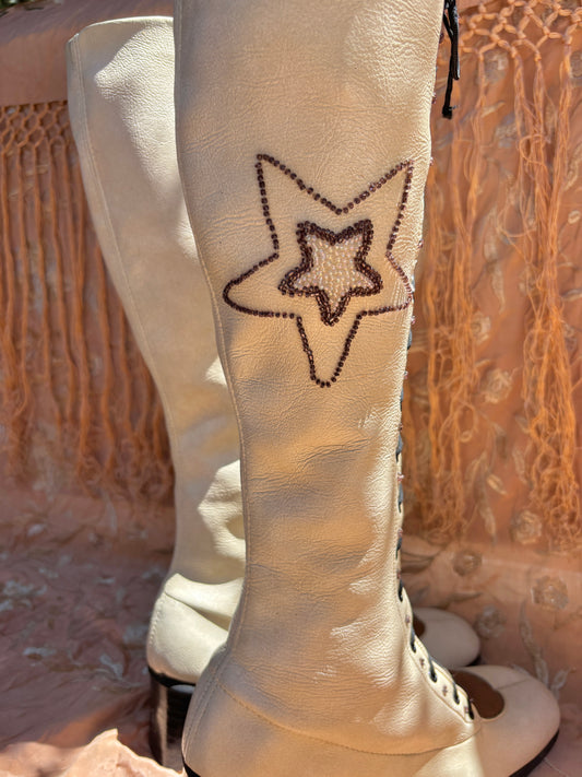 1960s Penny Lane lace up beaded boots