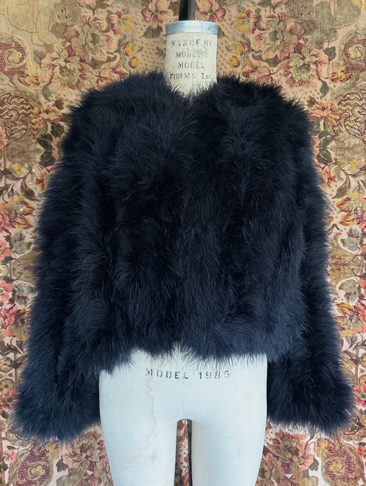 1970s black marabou feather jacket