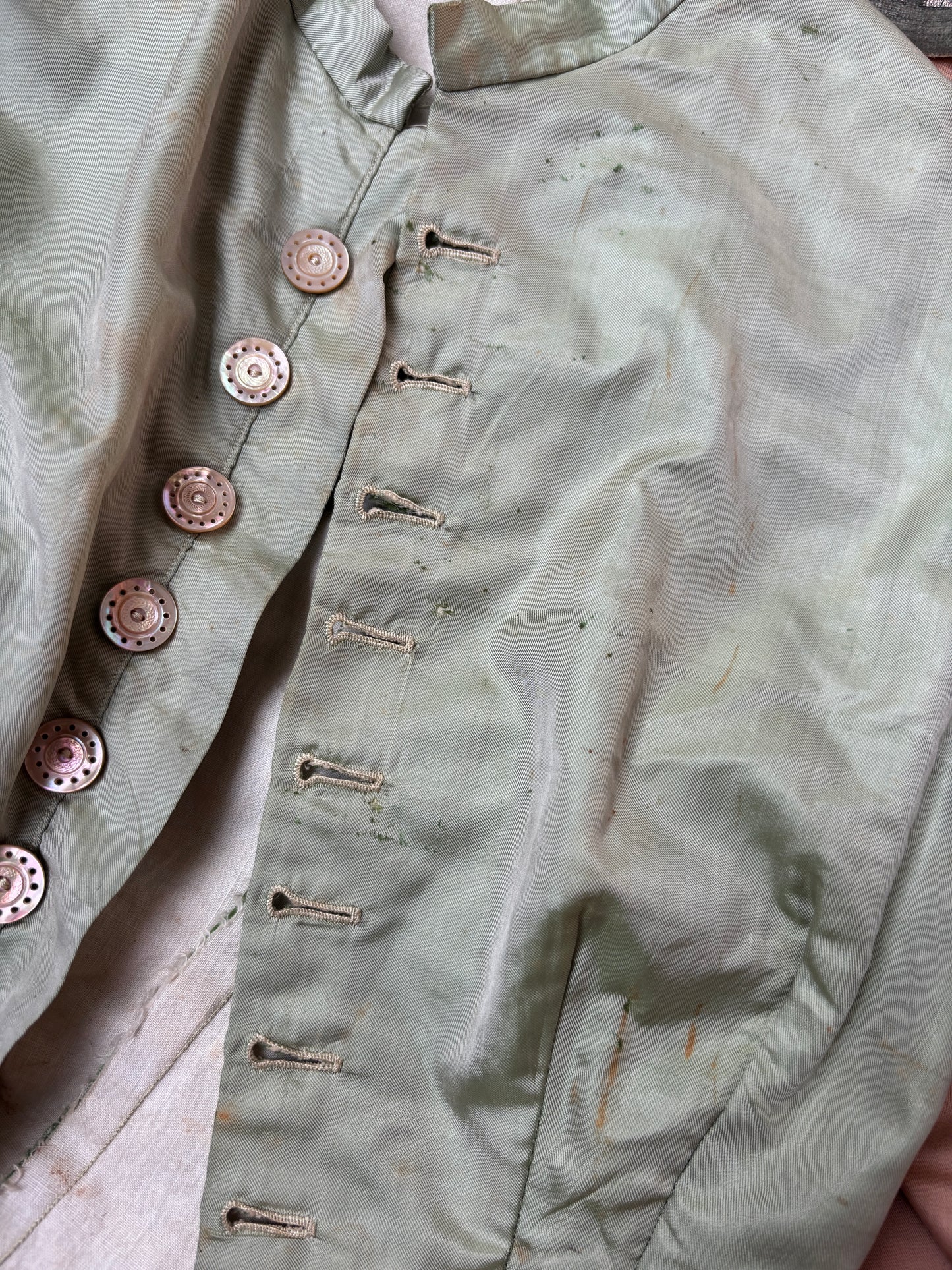 Seafoam green Victorian bodice with MOP buttons