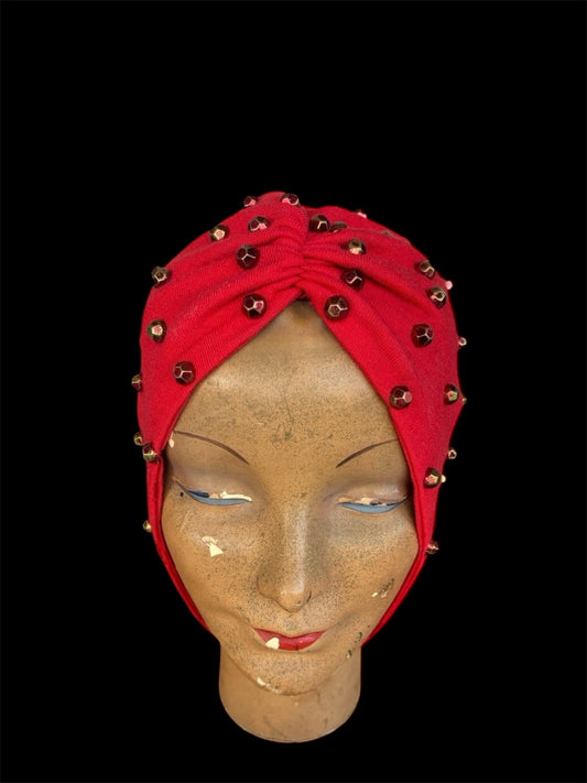 1930s studded wool turban