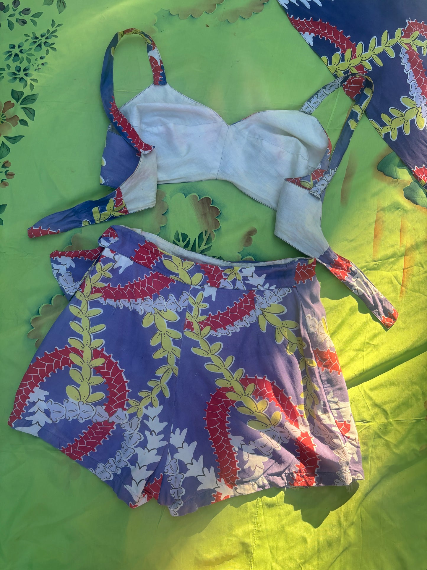 1940s 3 pc rayon Hawaiian playsuit