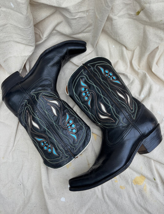 Acme 1950s squash blossom inlay boots men’s size 9