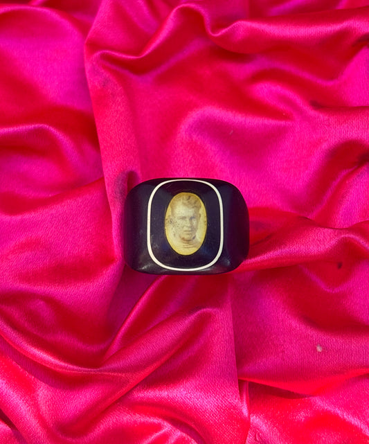 1930s/40s celluloid photo sweetheart ring with handsome young man