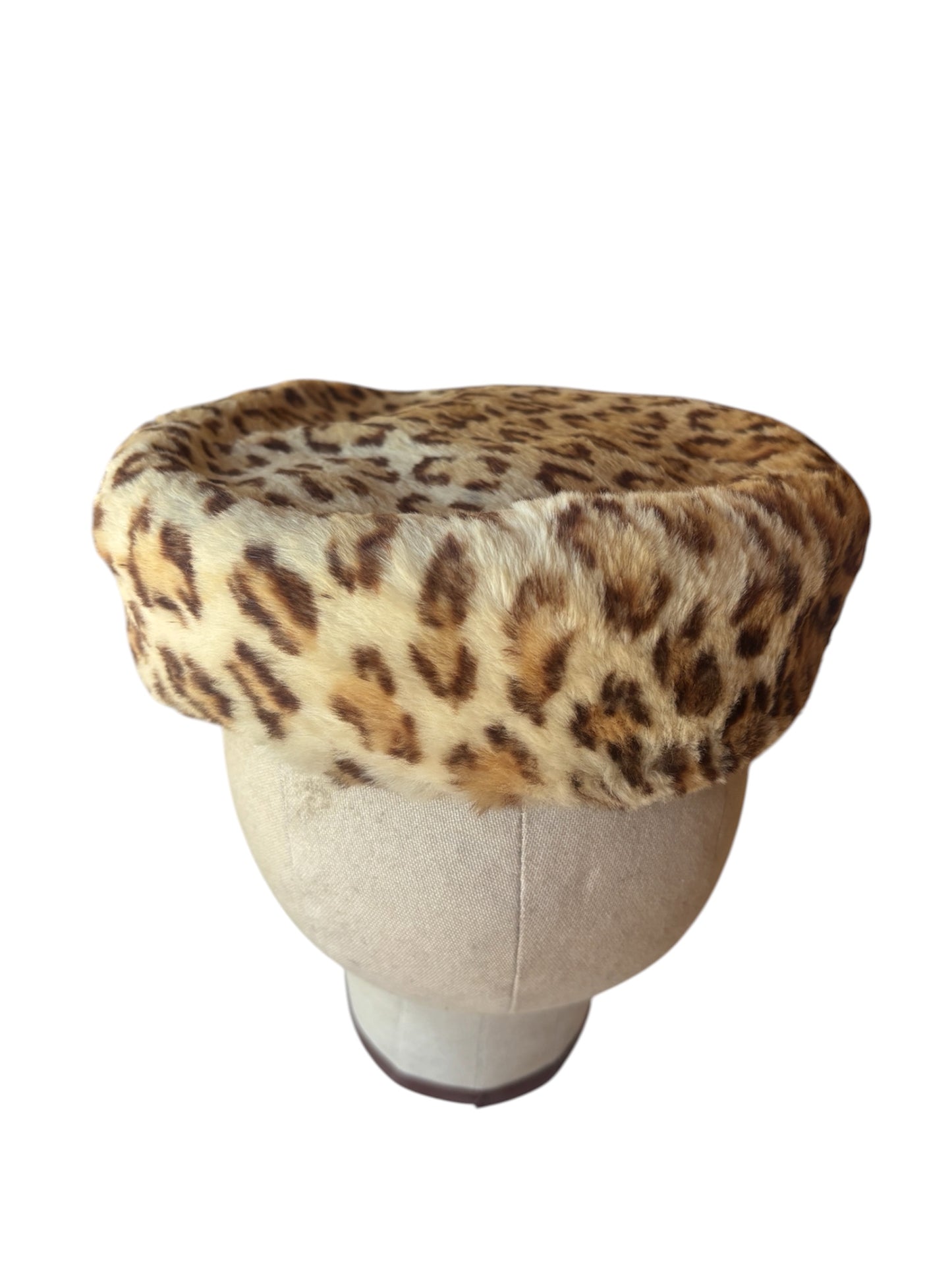 1950s leopard print genuine fur pillbox hat