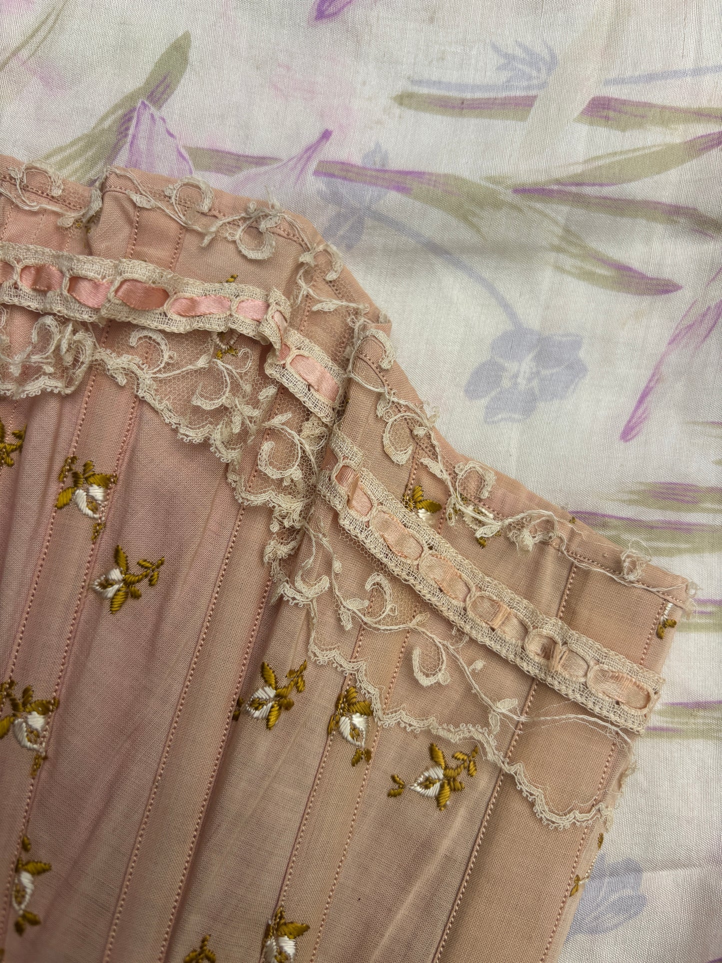 Late Victorian era embroidered whale boned corset