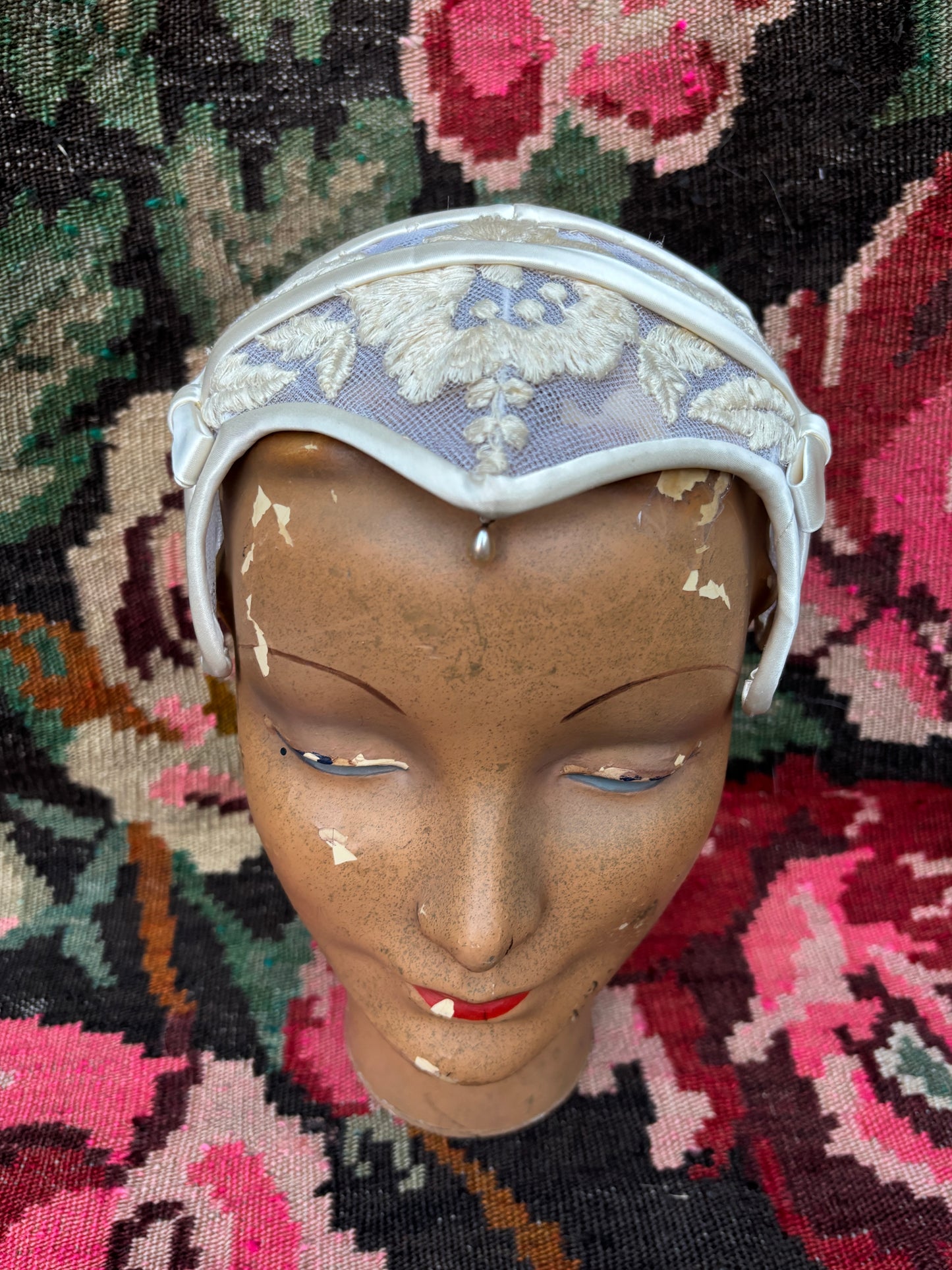 1950s embroidered bridal headpiece medieval inspired
