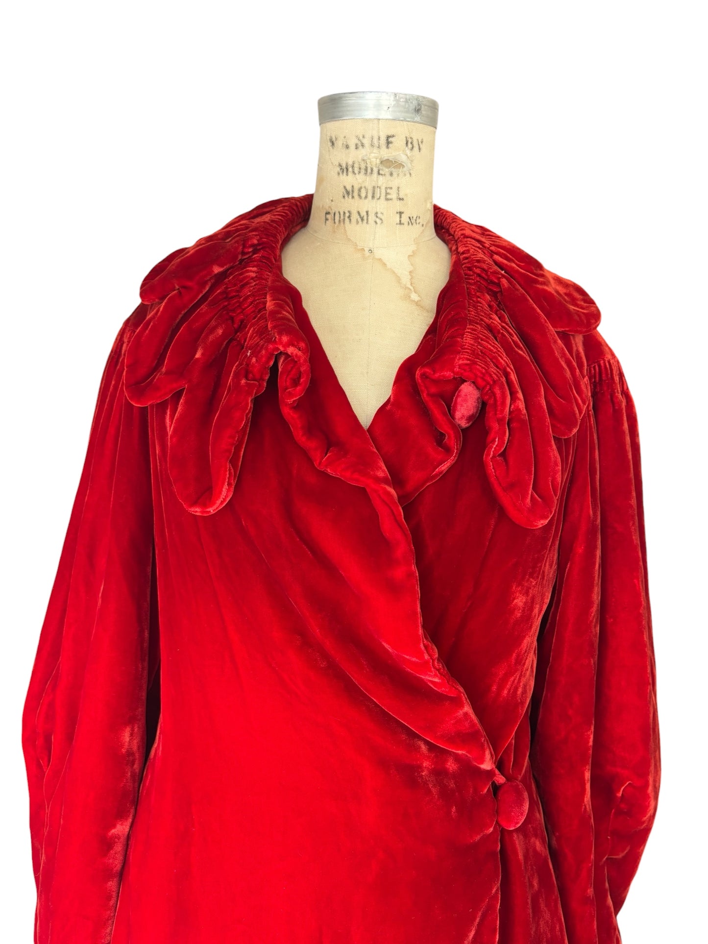 1930s silk velvet cocoon/opera coat crimson red