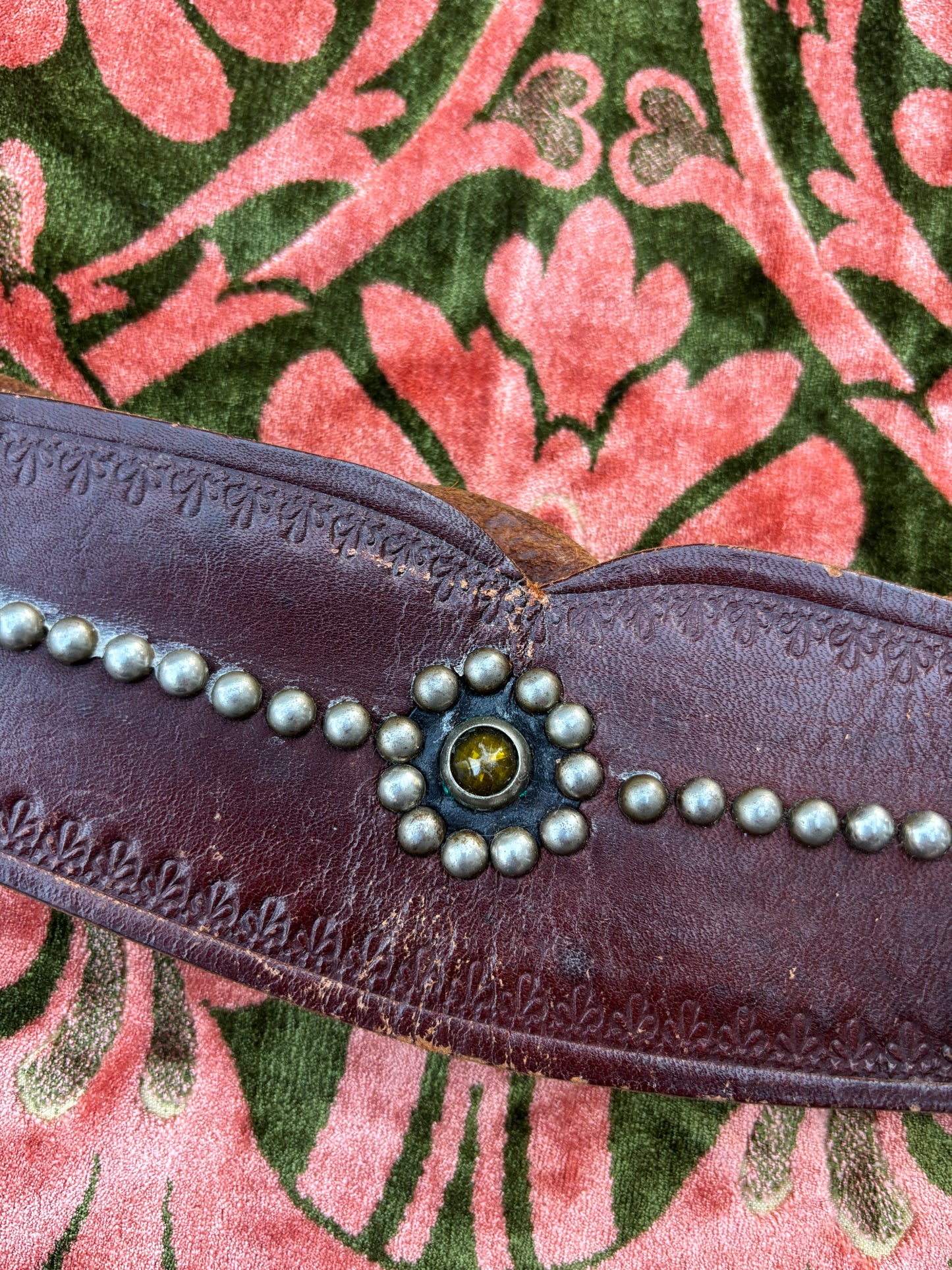 1950s jeweled & studded leather kidney belt