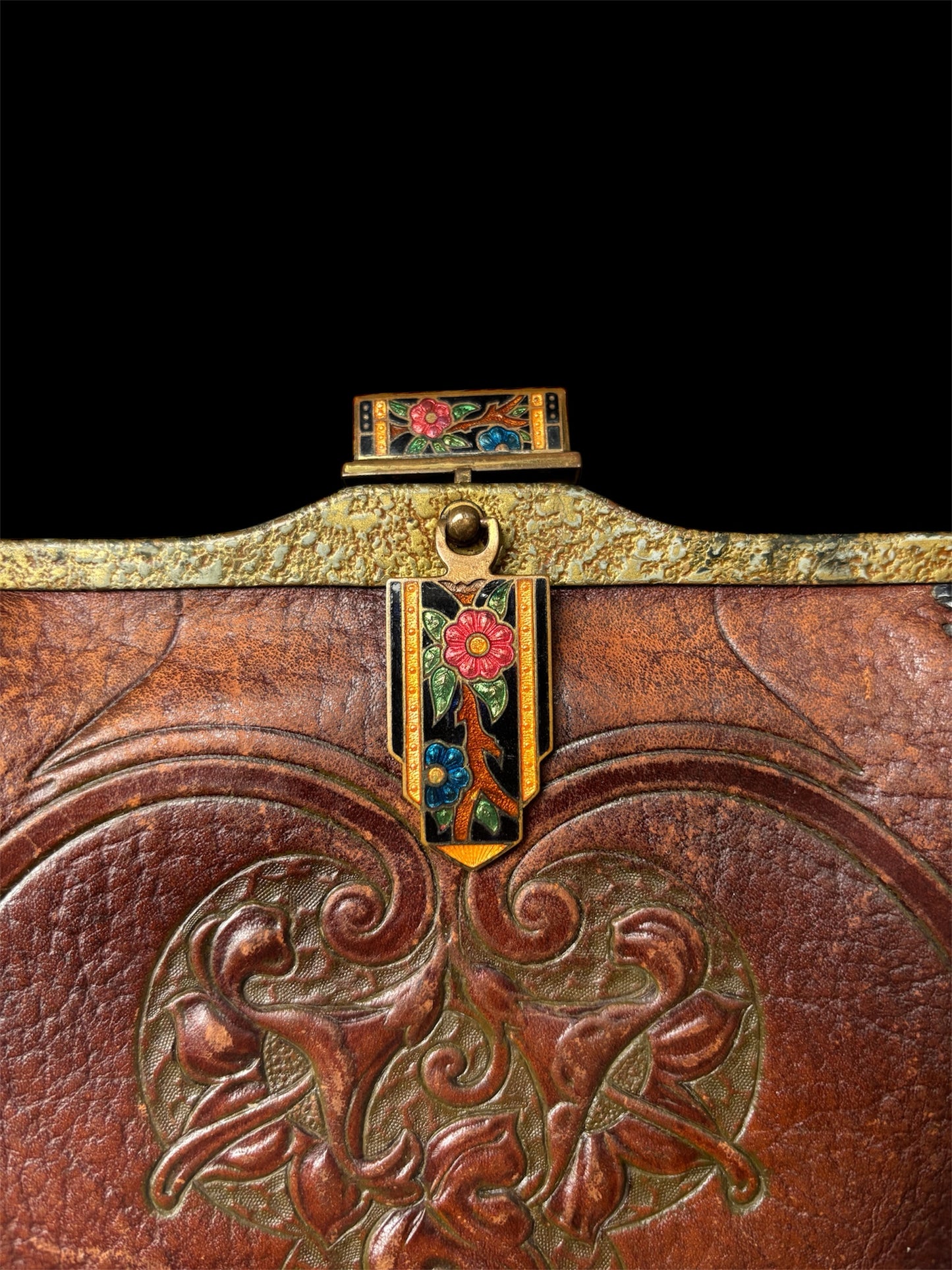 1910s nouveau tooled leather purse & notepad