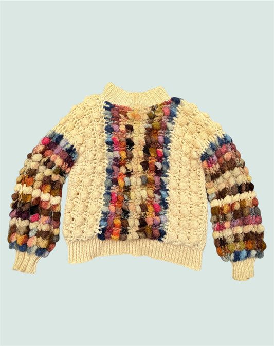 Chunky popcorn knit 70s wool blend sweater