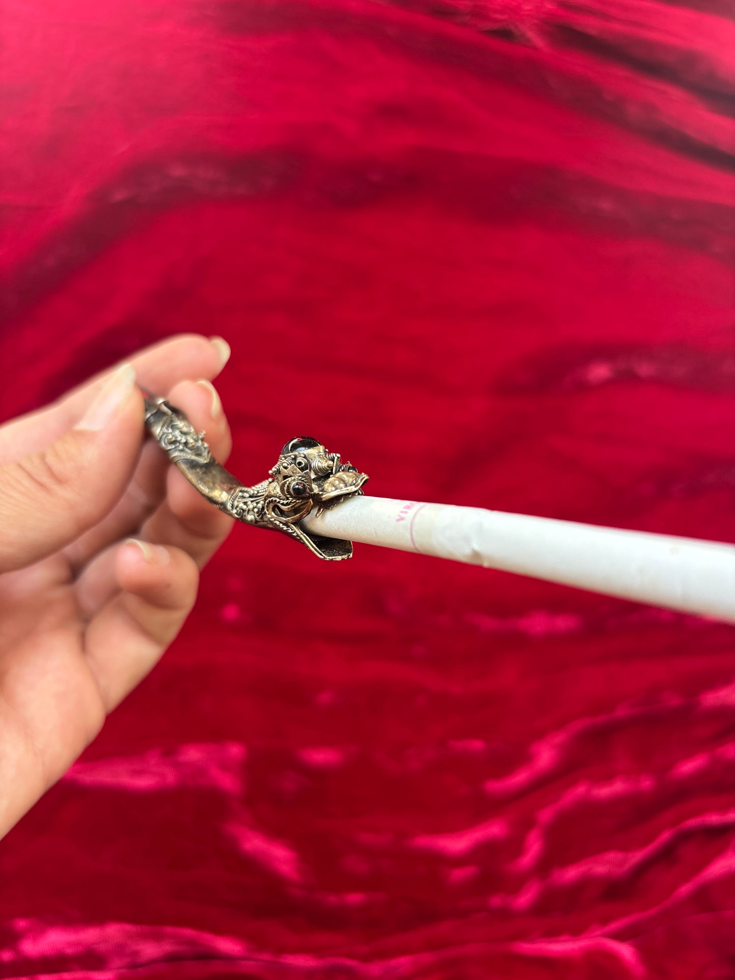 Antique Sterling Silver Dragon Cigarette Holder