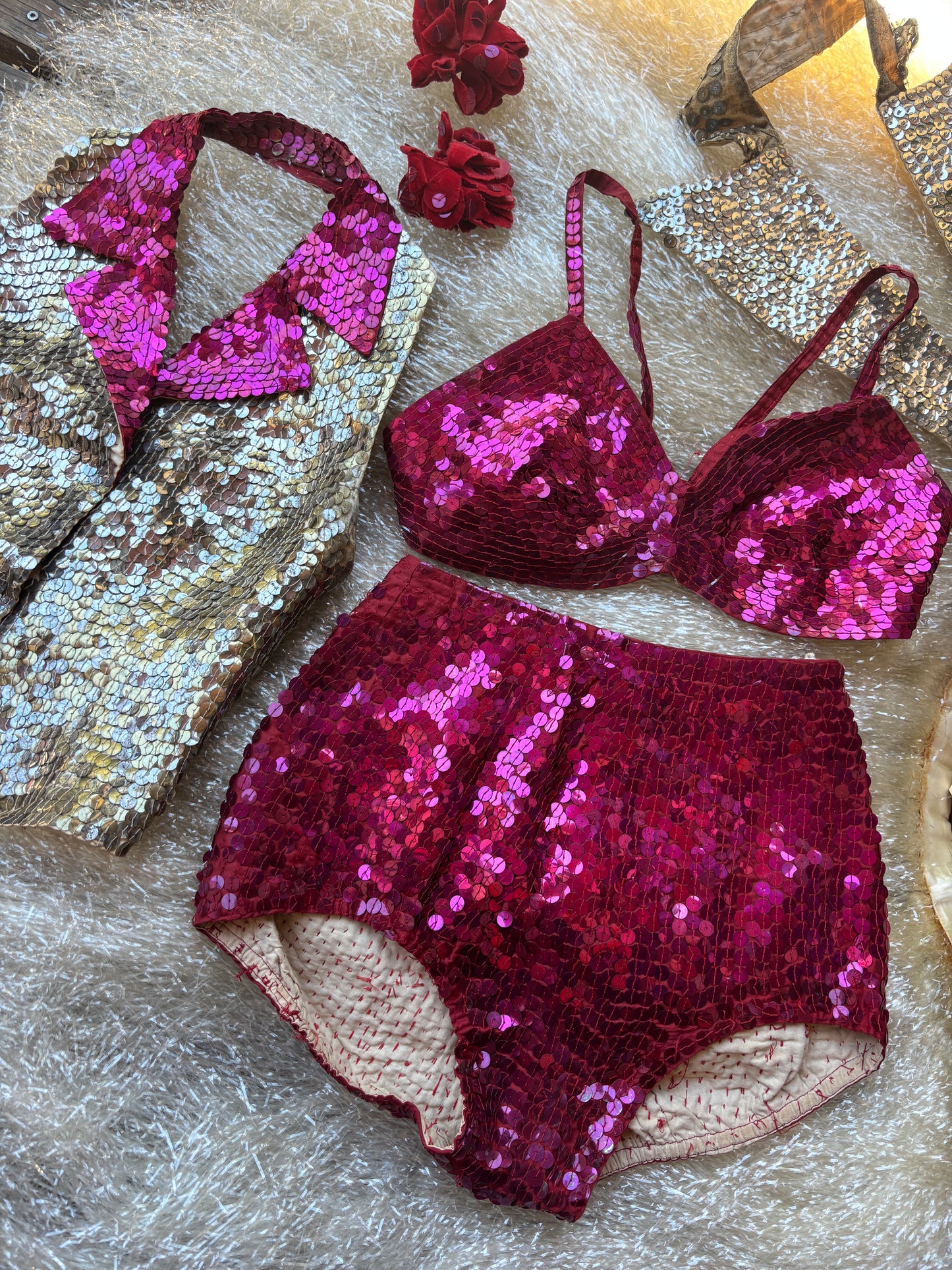 1930s sequined 7-piece showgirl ensemble